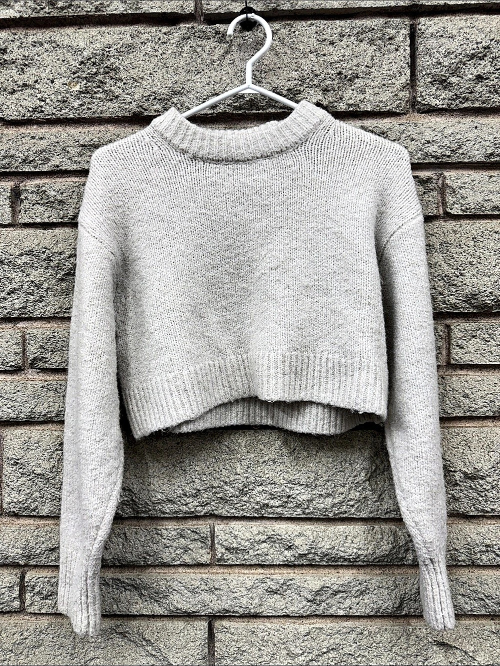 H&M Women's Cropped Chunky Knit Sweater Size S Cream Wool Alpaca Blend